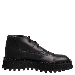 Black Leather Lace Up Ankle Boots Shoes