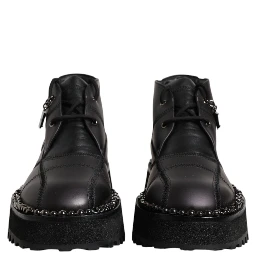 Black Leather Lace Up Ankle Boots Shoes