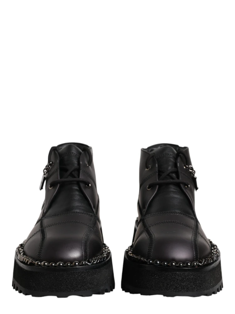 Black Leather Lace Up Ankle Boots Shoes alternative