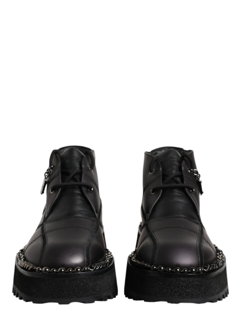 Black Leather Lace Up Ankle Boots Shoes