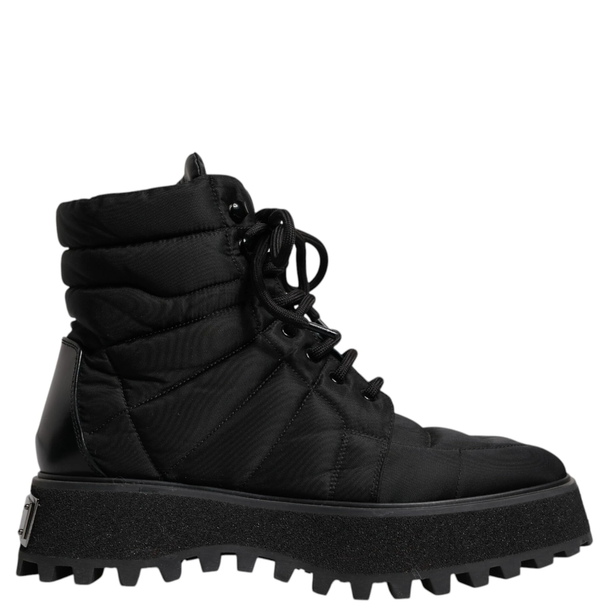 Black Padded Mid Calf Lace Up Boots Shoes