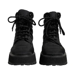Black Padded Mid Calf Lace Up Boots Shoes