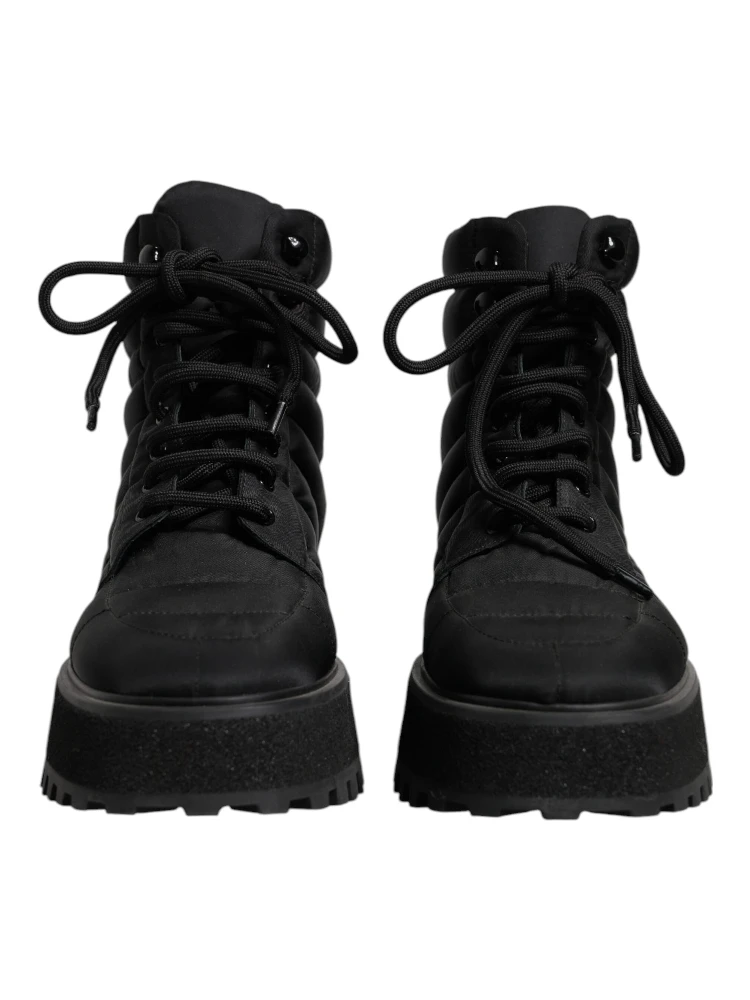 Black Padded Mid Calf Lace Up Boots Shoes alternative