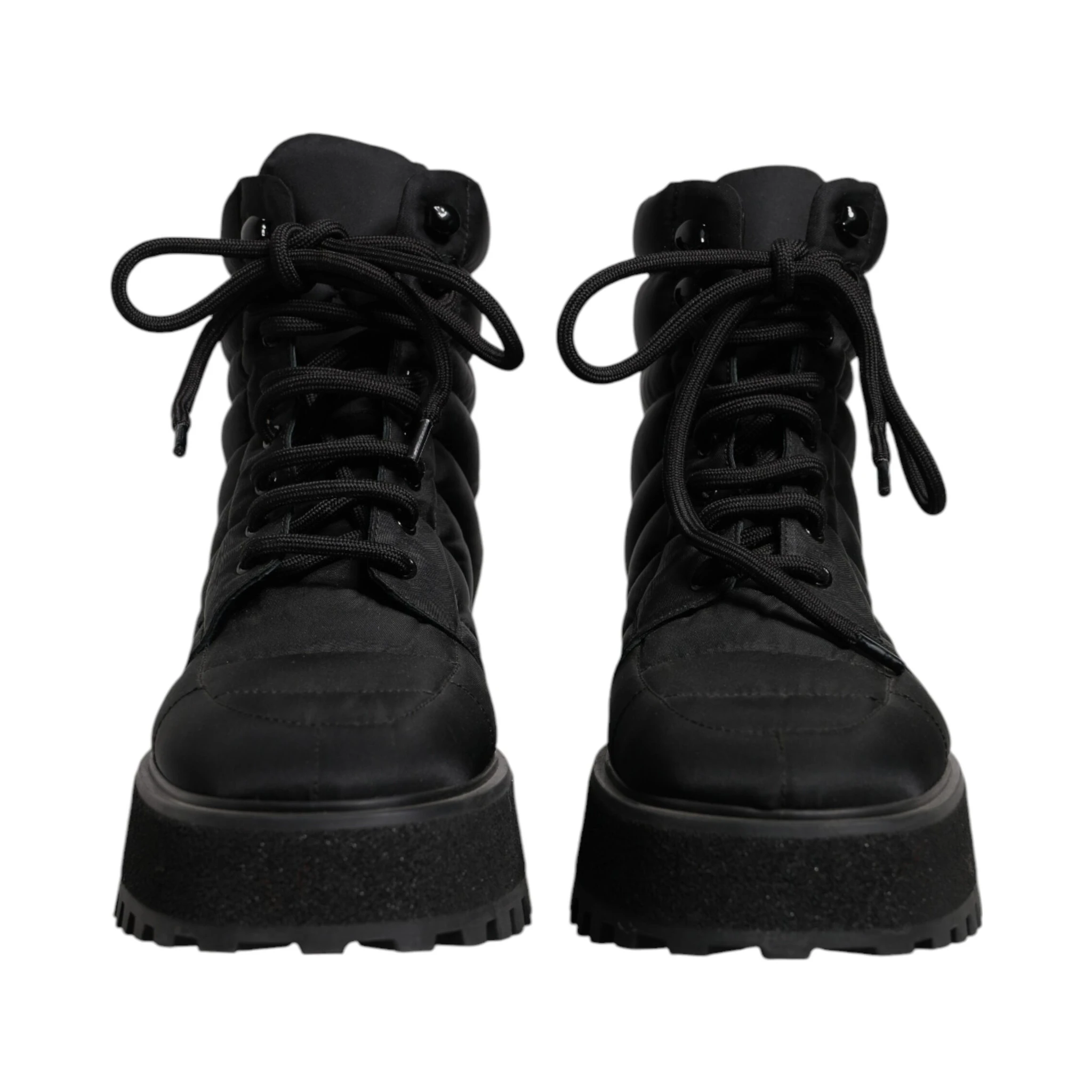 Black Padded Mid Calf Lace Up Boots Shoes