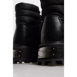 Black Padded Mid Calf Lace Up Boots Shoes