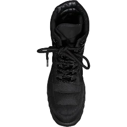 Black Padded Mid Calf Lace Up Boots Shoes