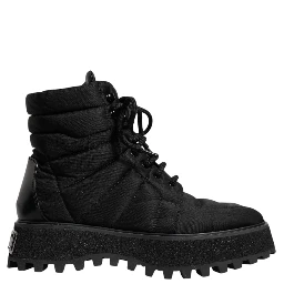 Black Padded Mid Calf Lace Up Boots Shoes