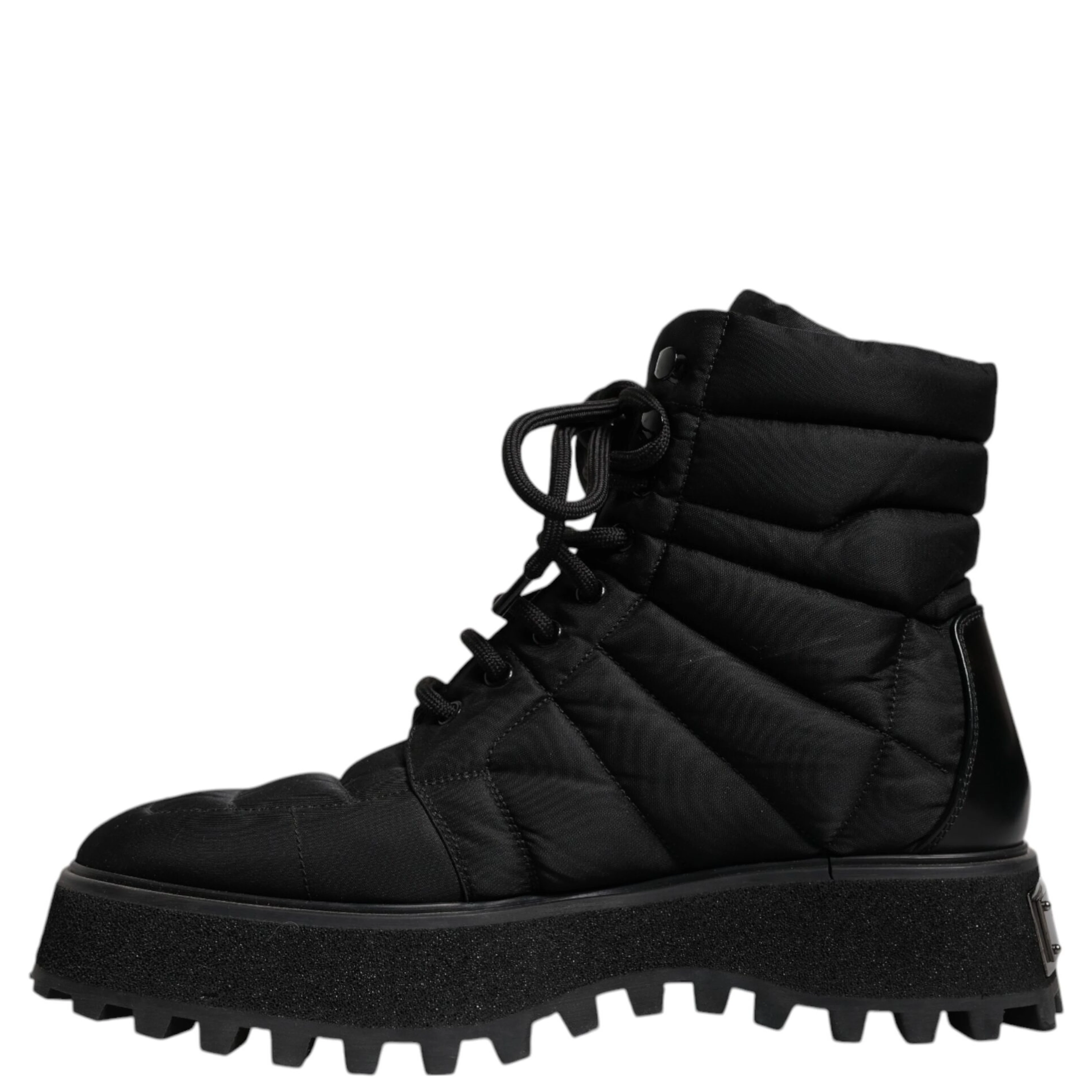 Black Padded Mid Calf Lace Up Boots Shoes