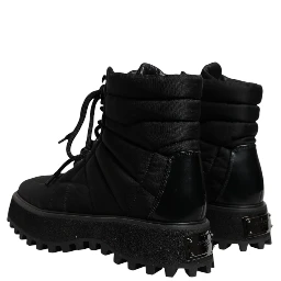 Black Padded Mid Calf Lace Up Boots Shoes