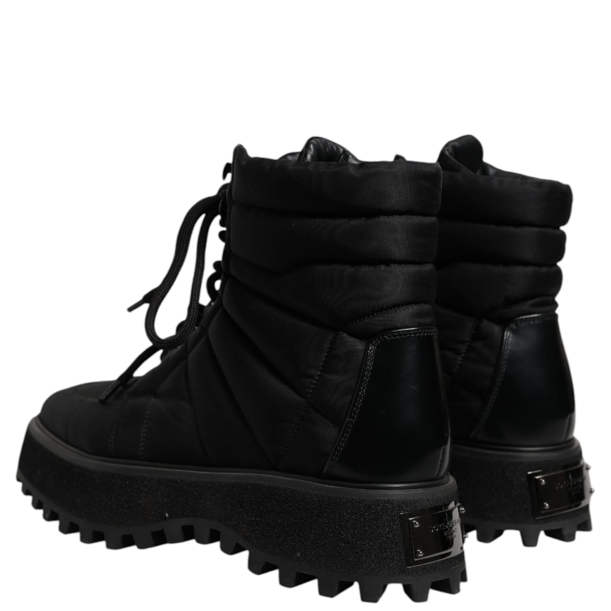 Black Padded Mid Calf Lace Up Boots Shoes
