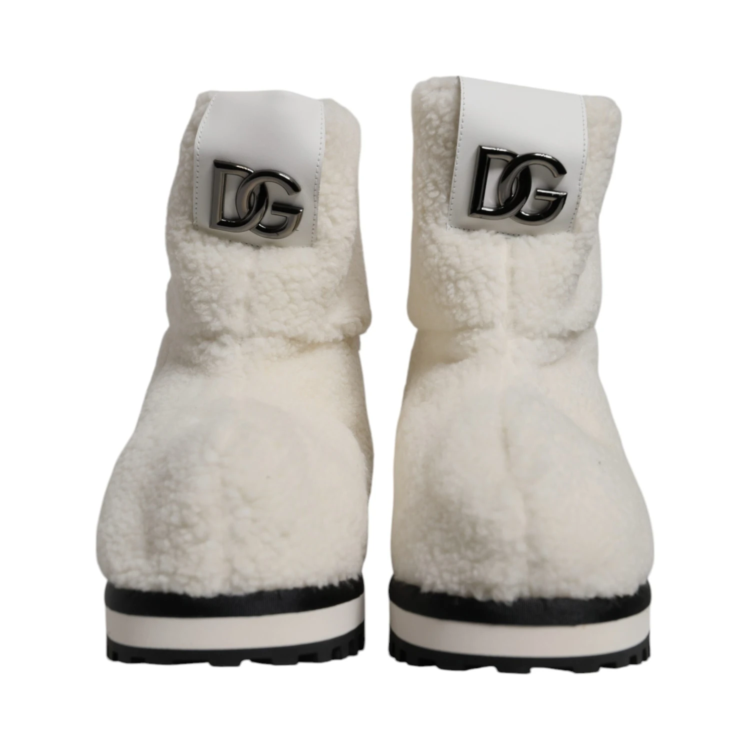 White Plush Logo Padded Mid Calf Boots Shoes