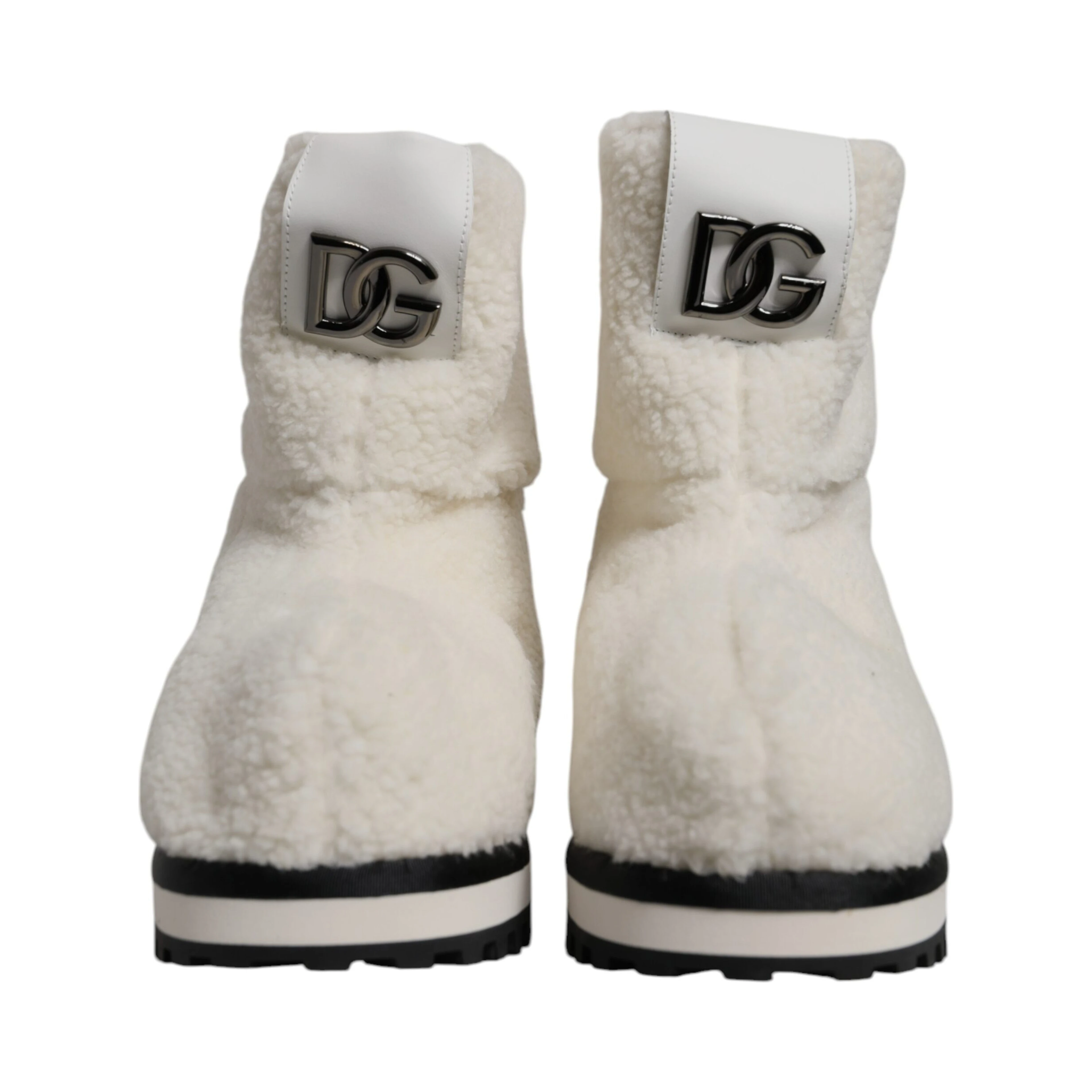 White Plush Logo Padded Mid Calf Boots Shoes