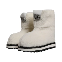 White Plush Logo Padded Mid Calf Boots Shoes