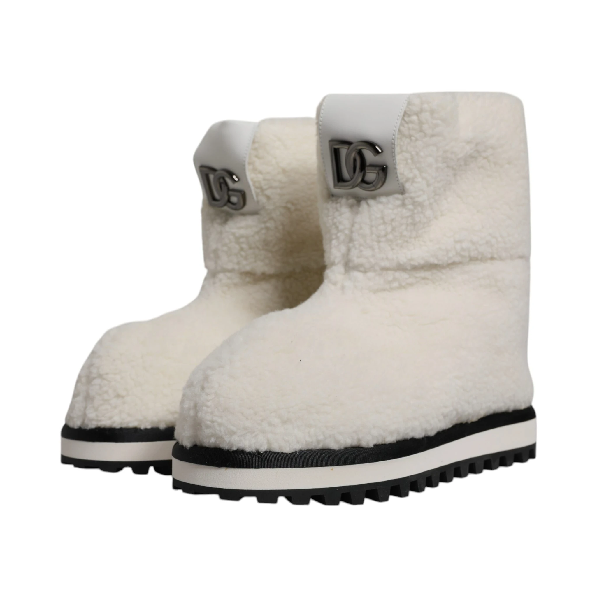 White Plush Logo Padded Mid Calf Boots Shoes