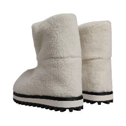 White Plush Logo Padded Mid Calf Boots Shoes
