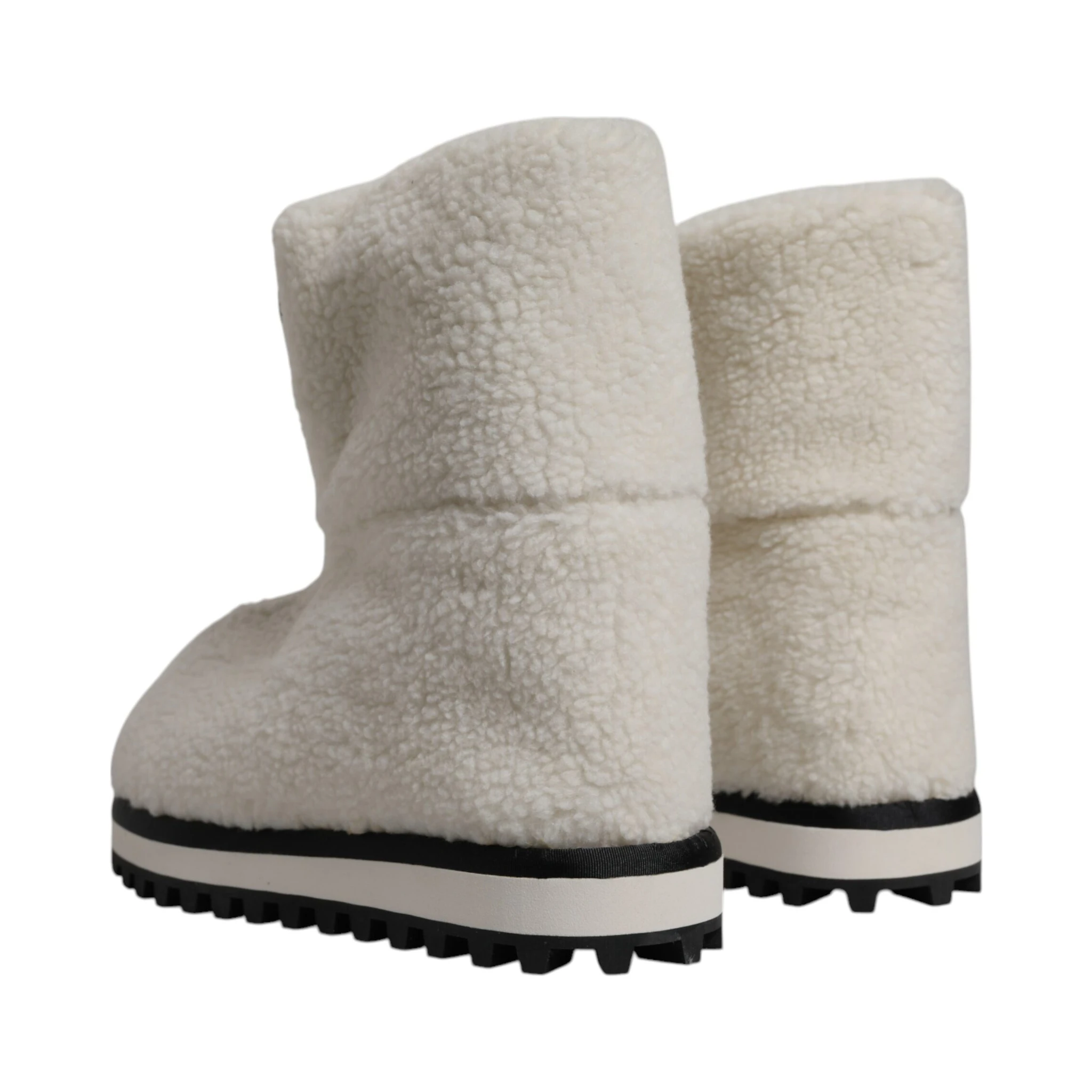 White Plush Logo Padded Mid Calf Boots Shoes