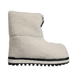 White Plush Logo Padded Mid Calf Boots Shoes