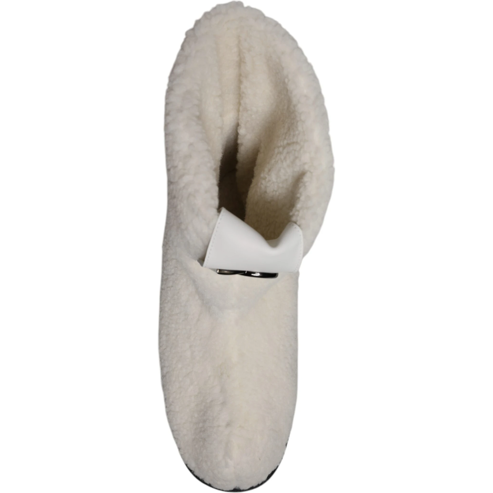 White Plush Logo Padded Mid Calf Boots Shoes