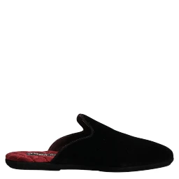 Black Viscose Velvet Slides Flat Slipper Shoes