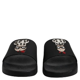 Black Leather Slides Sandals Beachwear Shoes