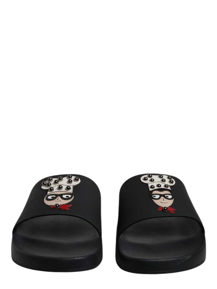 Black Leather Slides Sandals Beachwear Shoes alternative