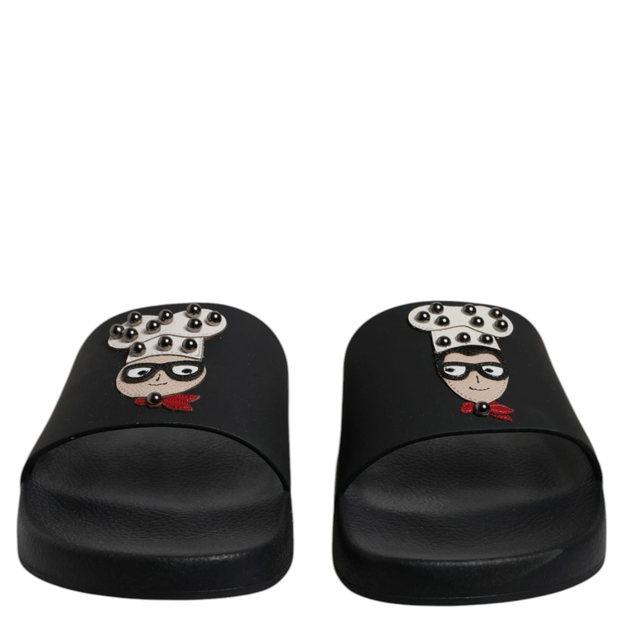 Black Leather Slides Sandals Beachwear Shoes
