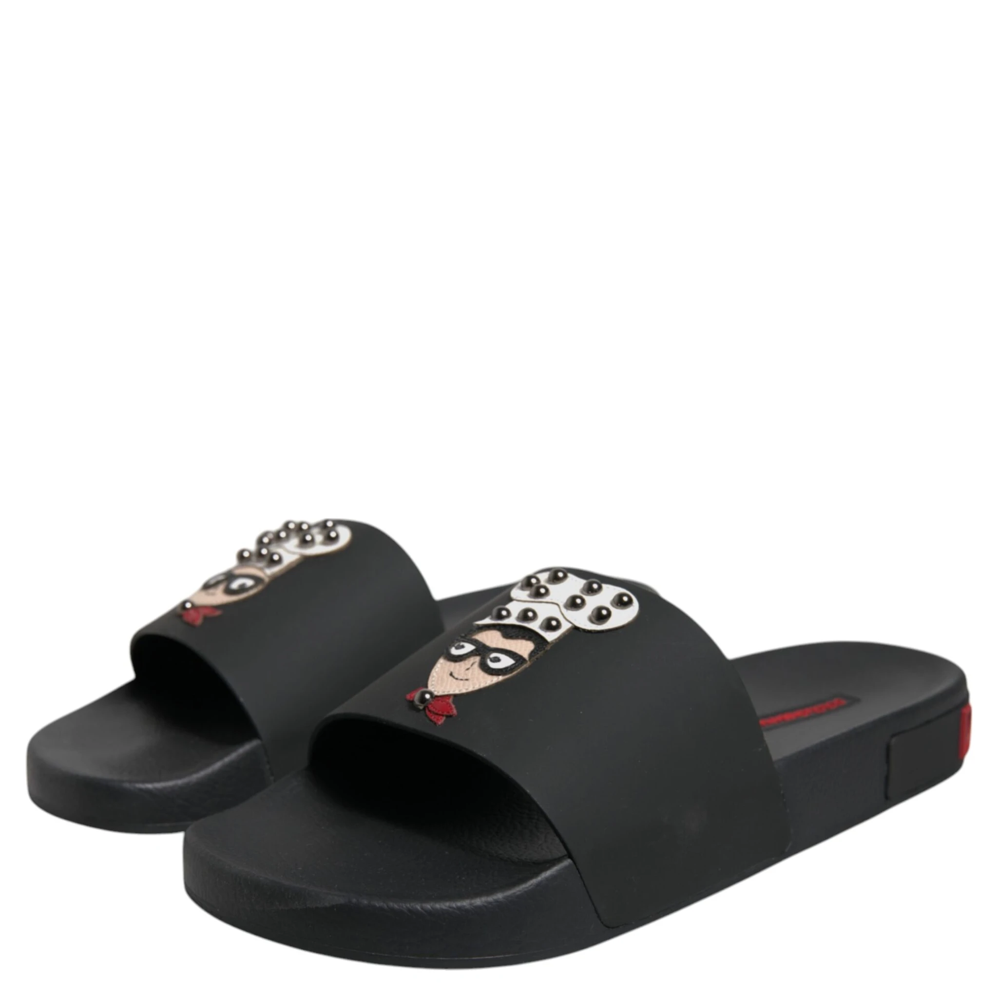 Black Leather Slides Sandals Beachwear Shoes