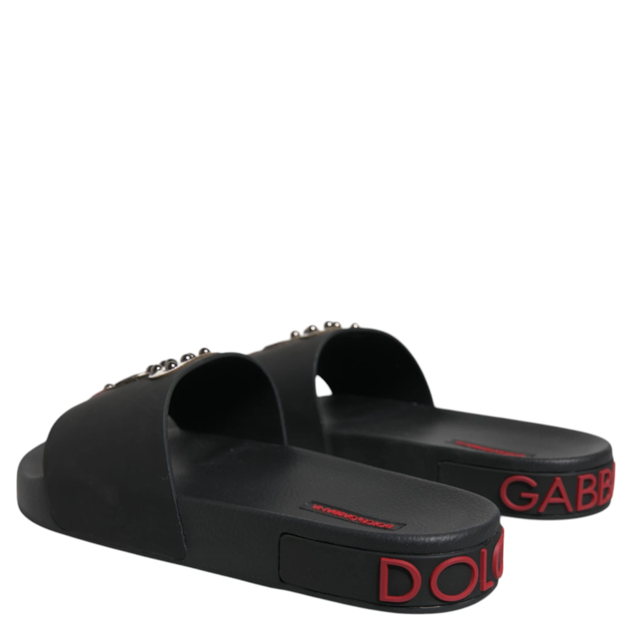 Black Leather Slides Sandals Beachwear Shoes