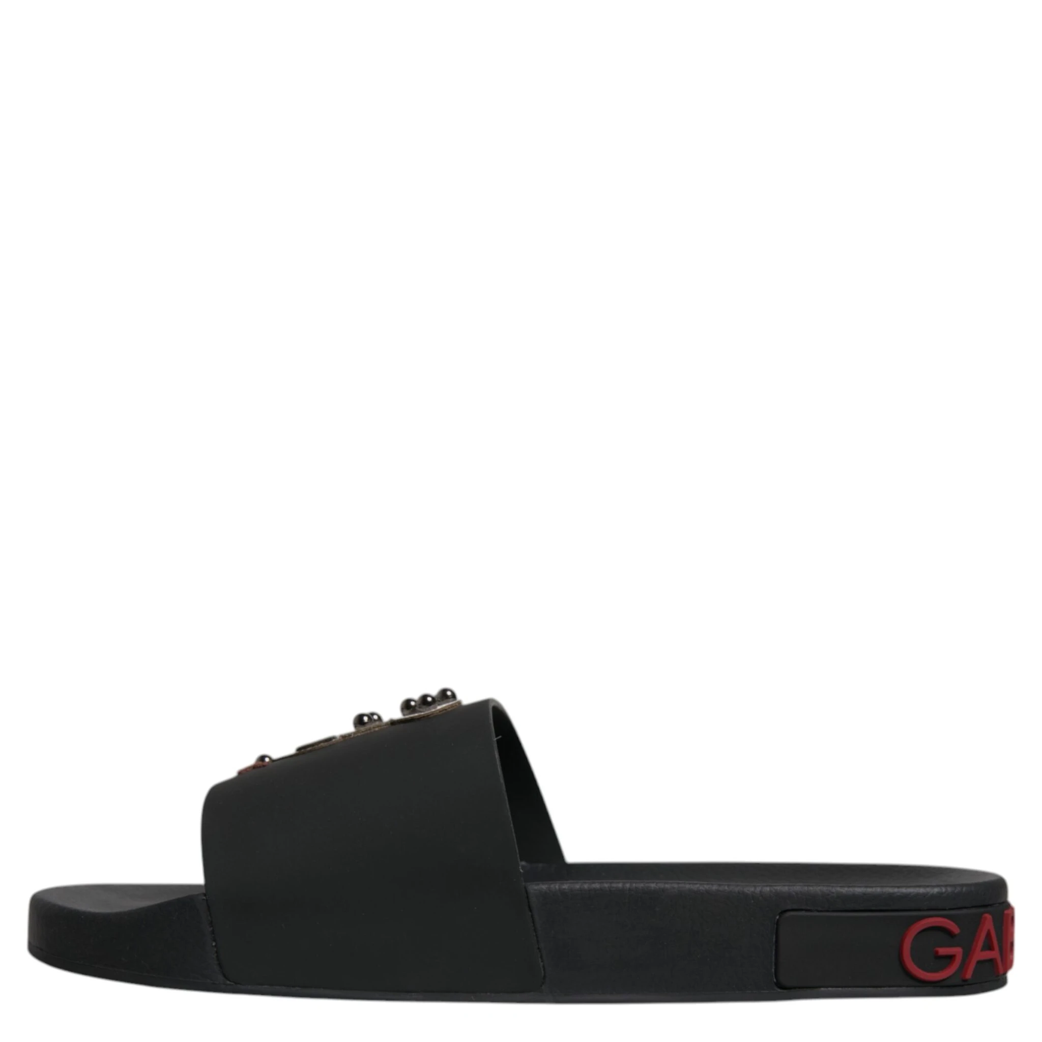Black Leather Slides Sandals Beachwear Shoes