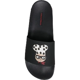 Black Leather Slides Sandals Beachwear Shoes