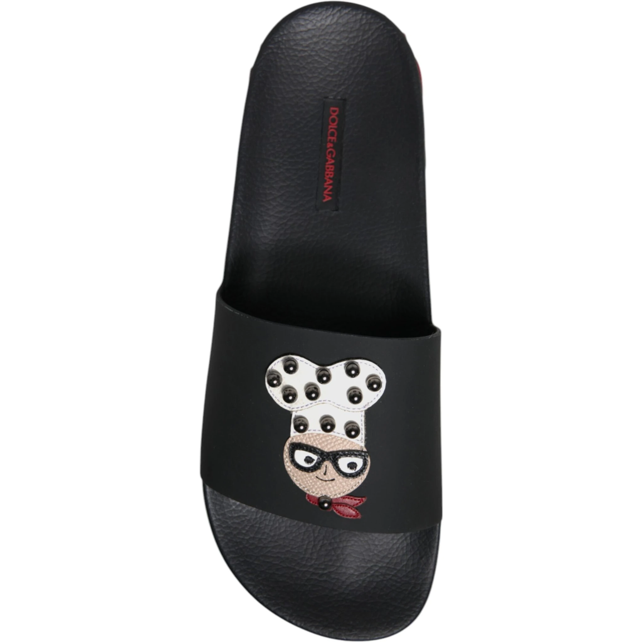 Black Leather Slides Sandals Beachwear Shoes