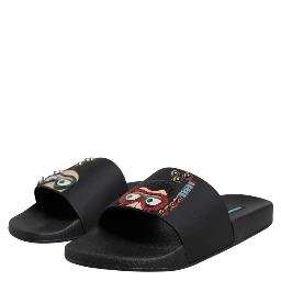 Black Divers Leather Flats Slides Sandals Beachwear Shoes