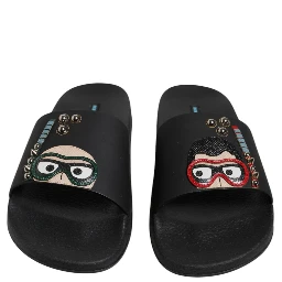 Black Divers Leather Flats Slides Sandals Beachwear Shoes