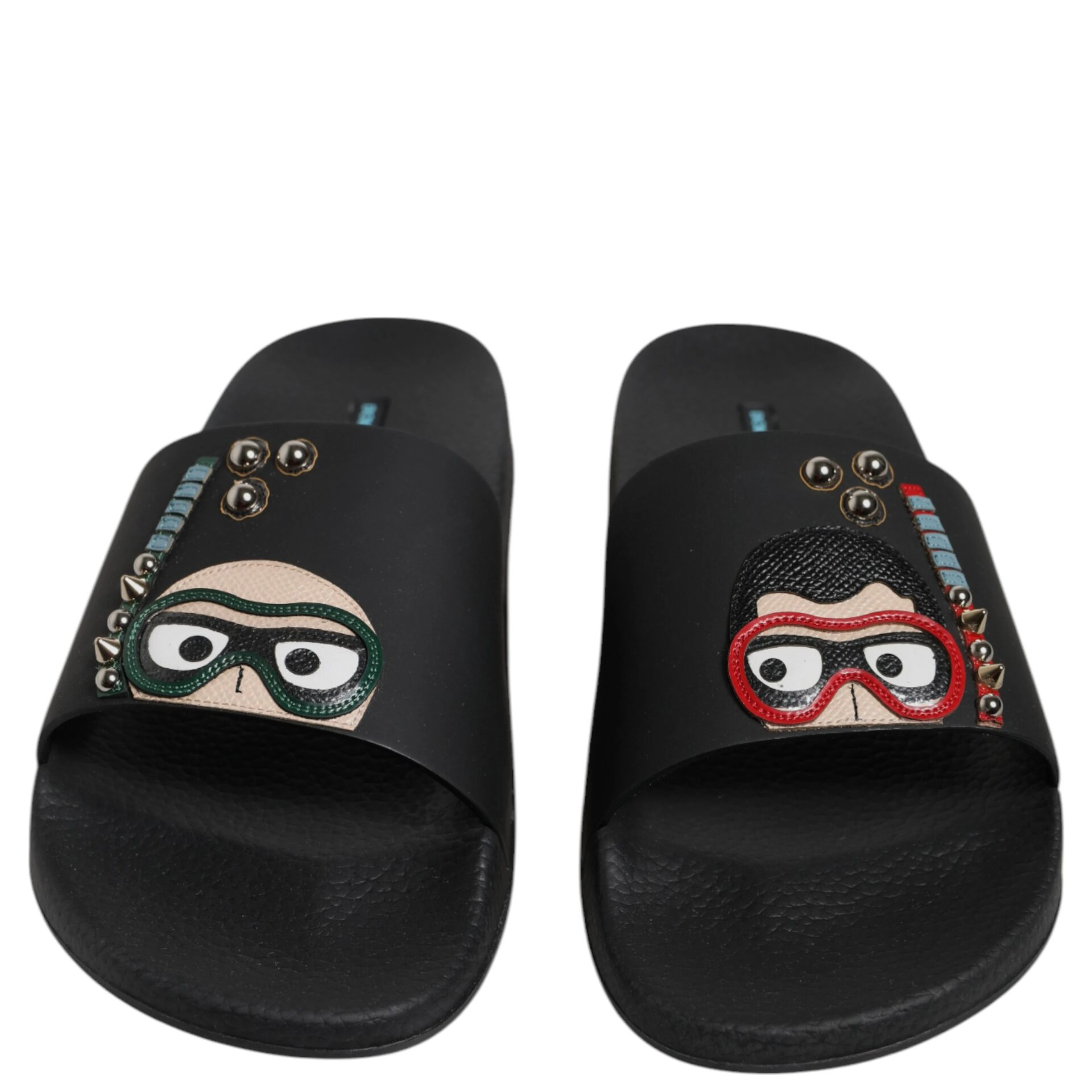 Black Divers Leather Flats Slides Sandals Beachwear Shoes
