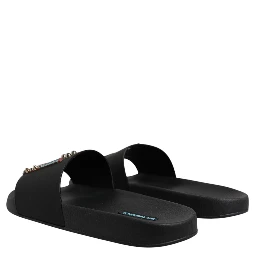 Black Divers Leather Flats Slides Sandals Beachwear Shoes