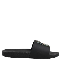 Black Divers Leather Flats Slides Sandals Beachwear Shoes