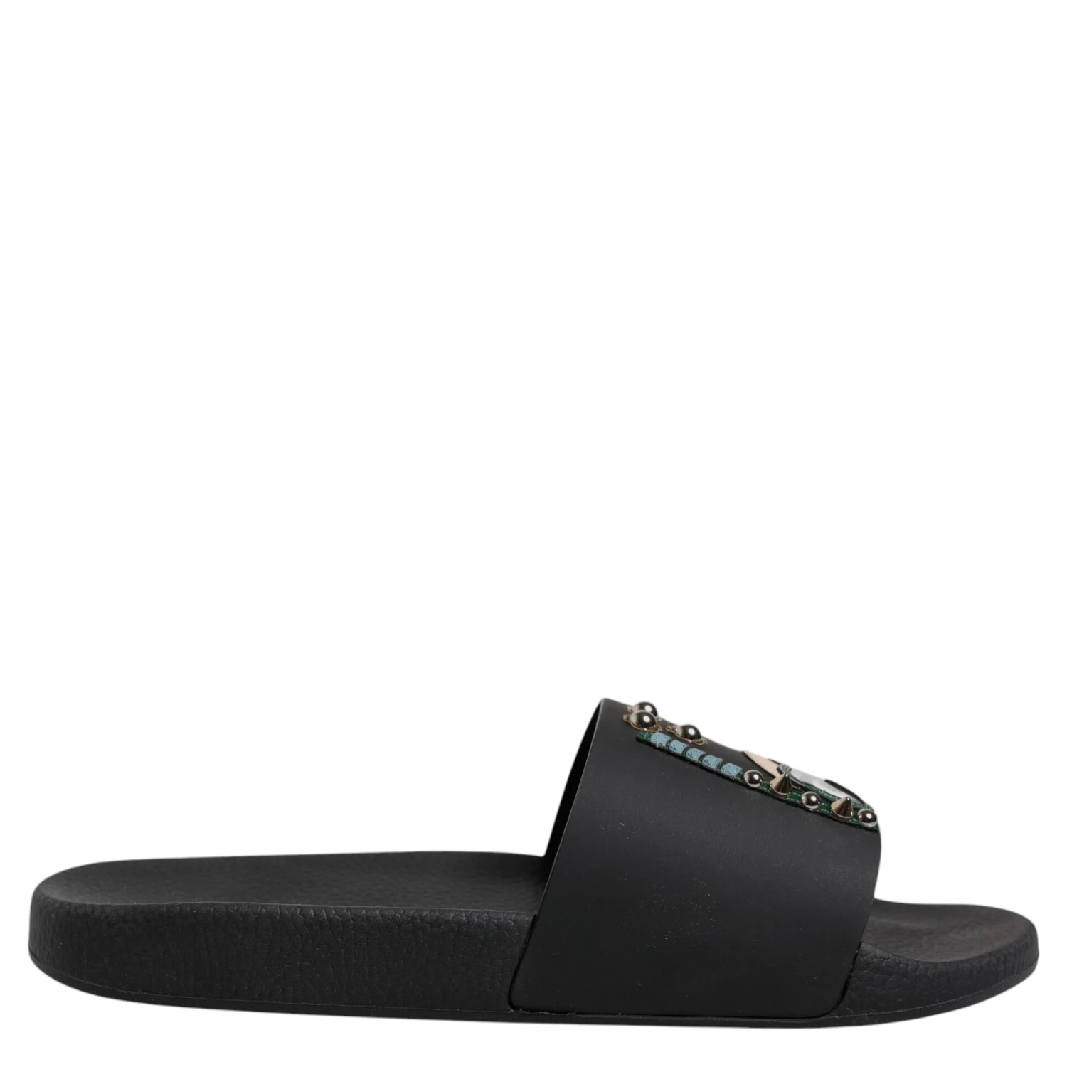 Black Divers Leather Flats Slides Sandals Beachwear Shoes