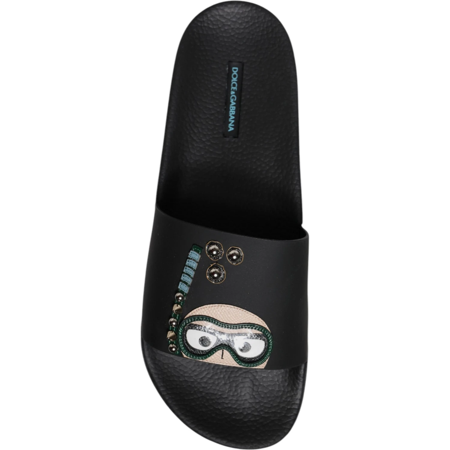 Black Divers Leather Flats Slides Sandals Beachwear Shoes
