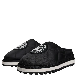 Black Nylon Quilted Logo Patch Sandals Slides Shoes