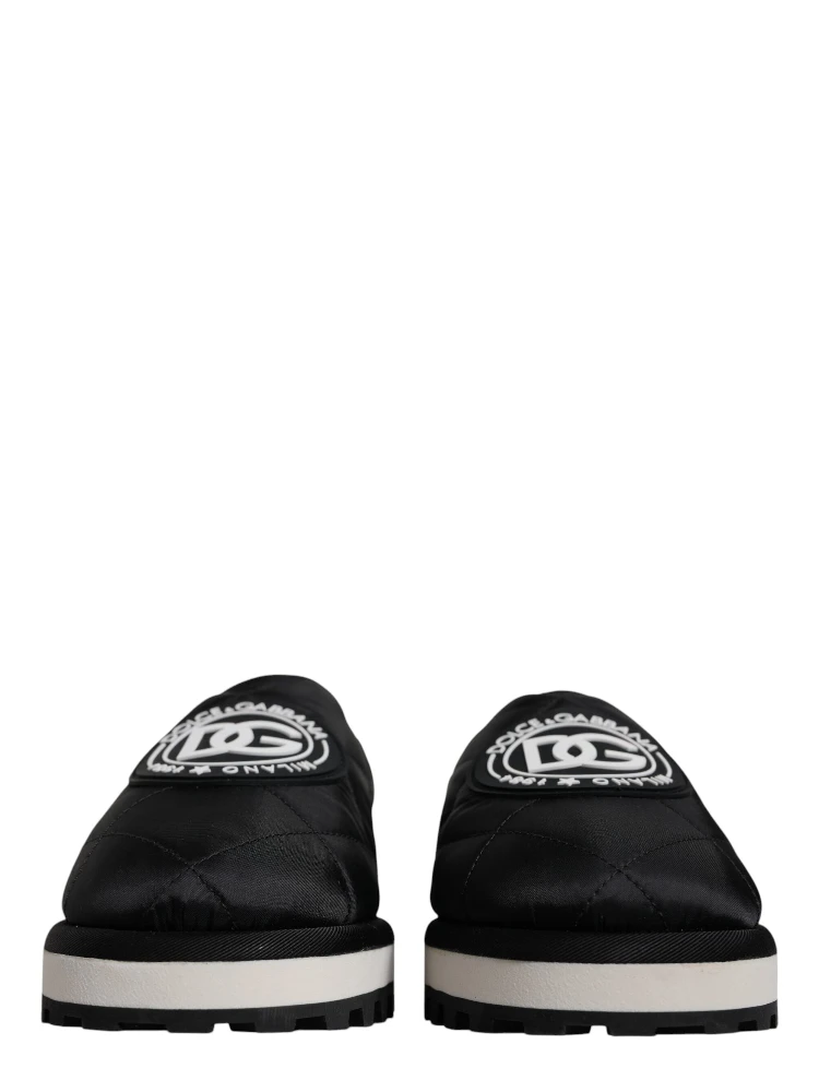 Black Nylon Quilted Logo Patch Sandals Slides Shoes alternative