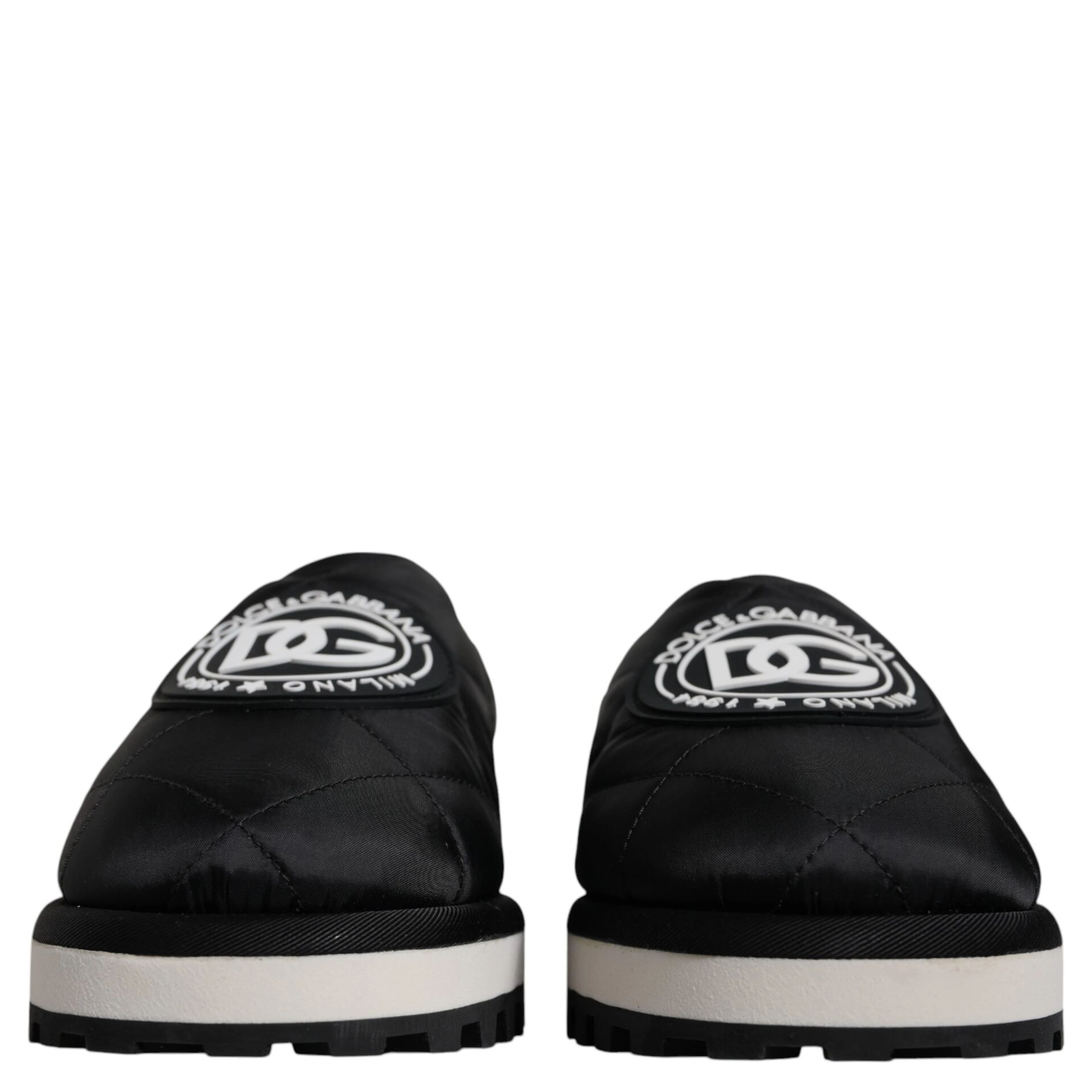 Black Nylon Quilted Logo Patch Sandals Slides Shoes