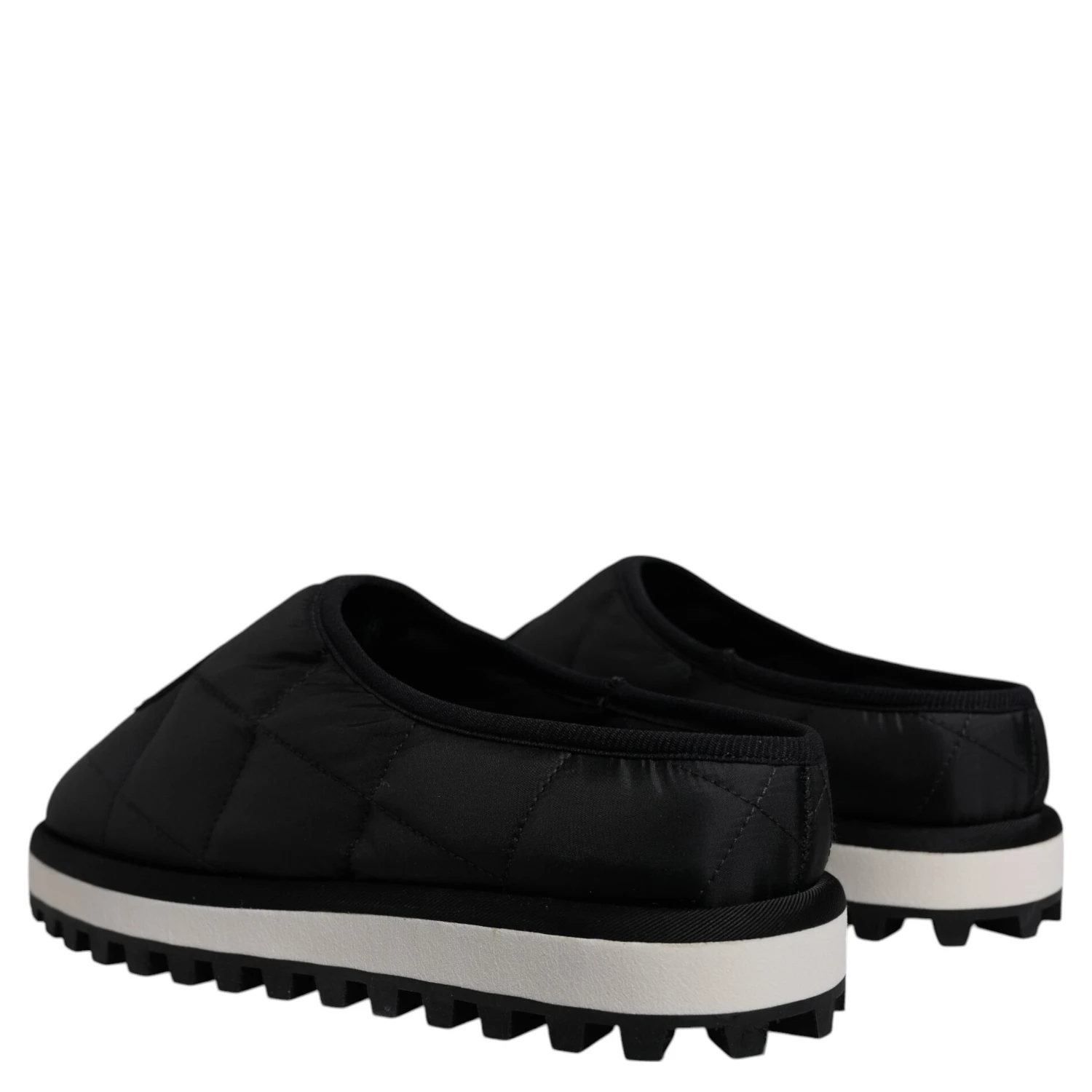 Black Nylon Quilted Logo Patch Sandals Slides Shoes