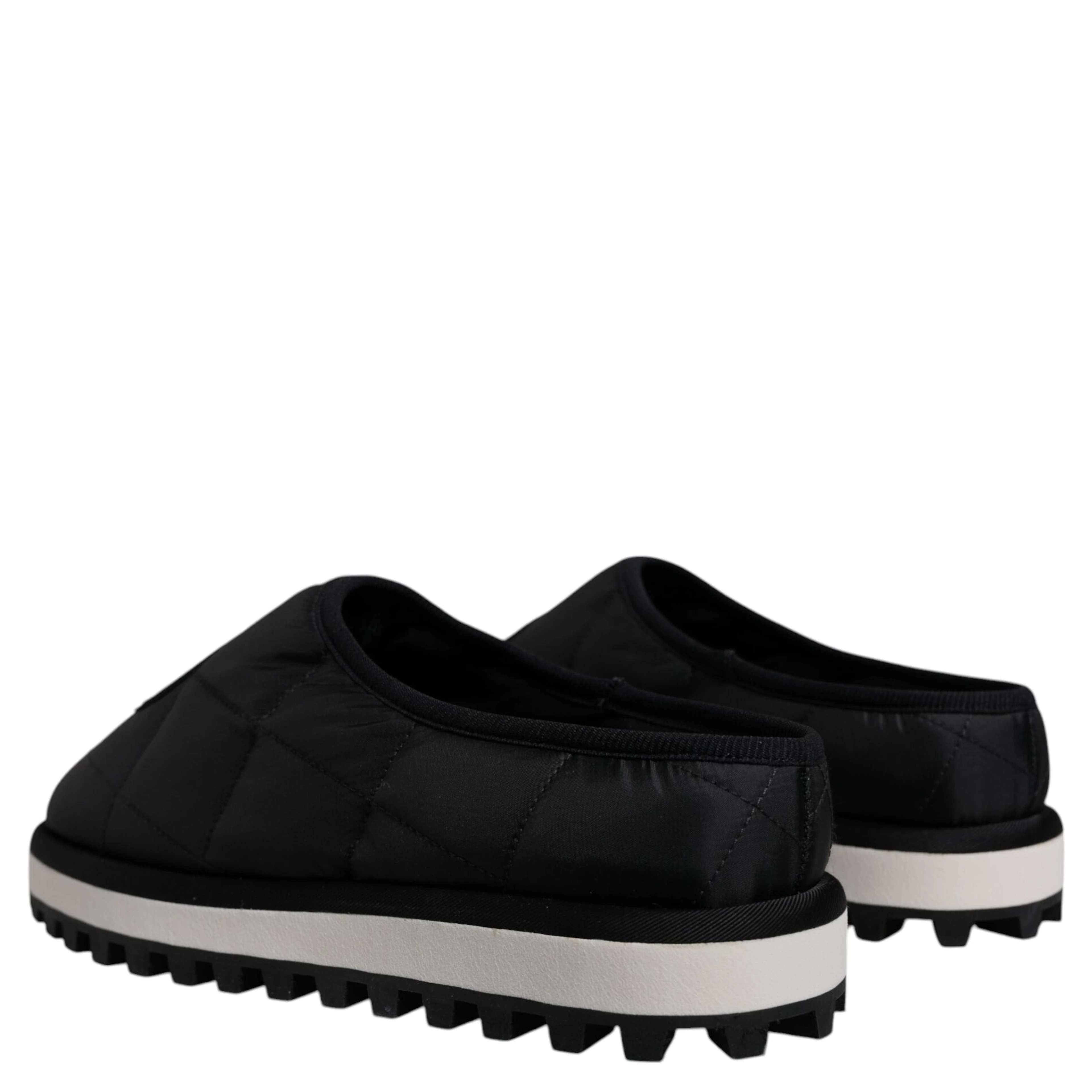 Black Nylon Quilted Logo Patch Sandals Slides Shoes
