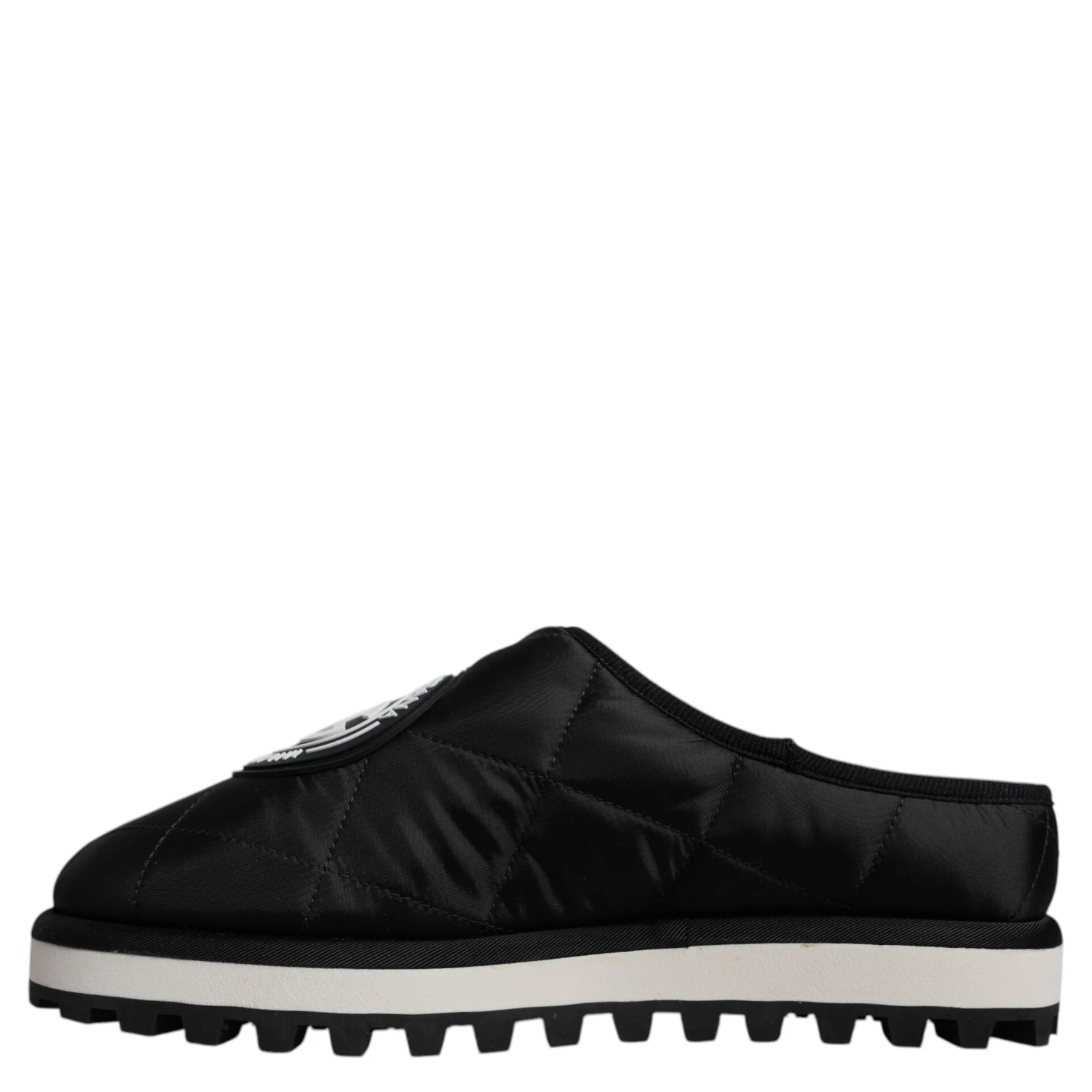 Black Nylon Quilted Logo Patch Sandals Slides Shoes