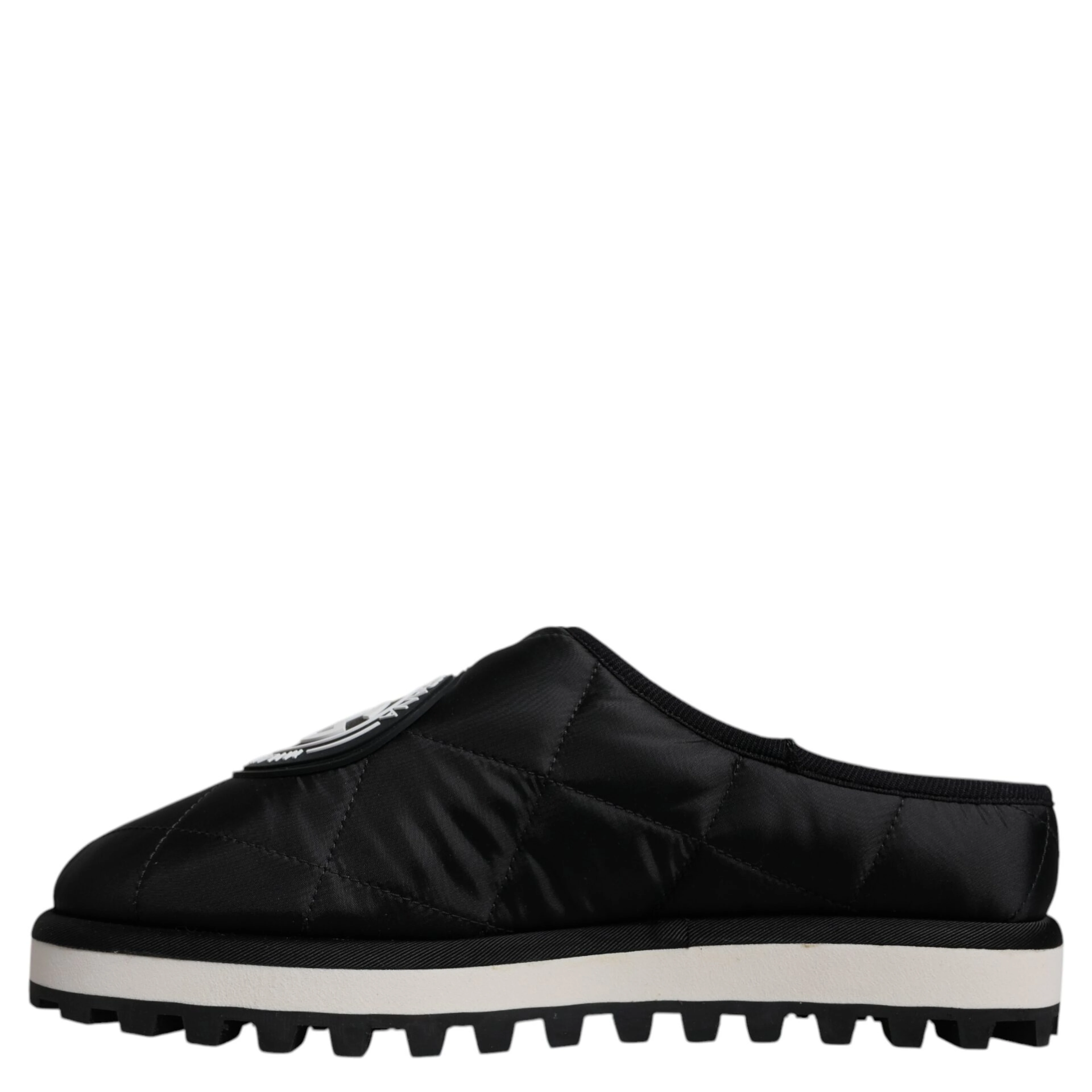 Black Nylon Quilted Logo Patch Sandals Slides Shoes