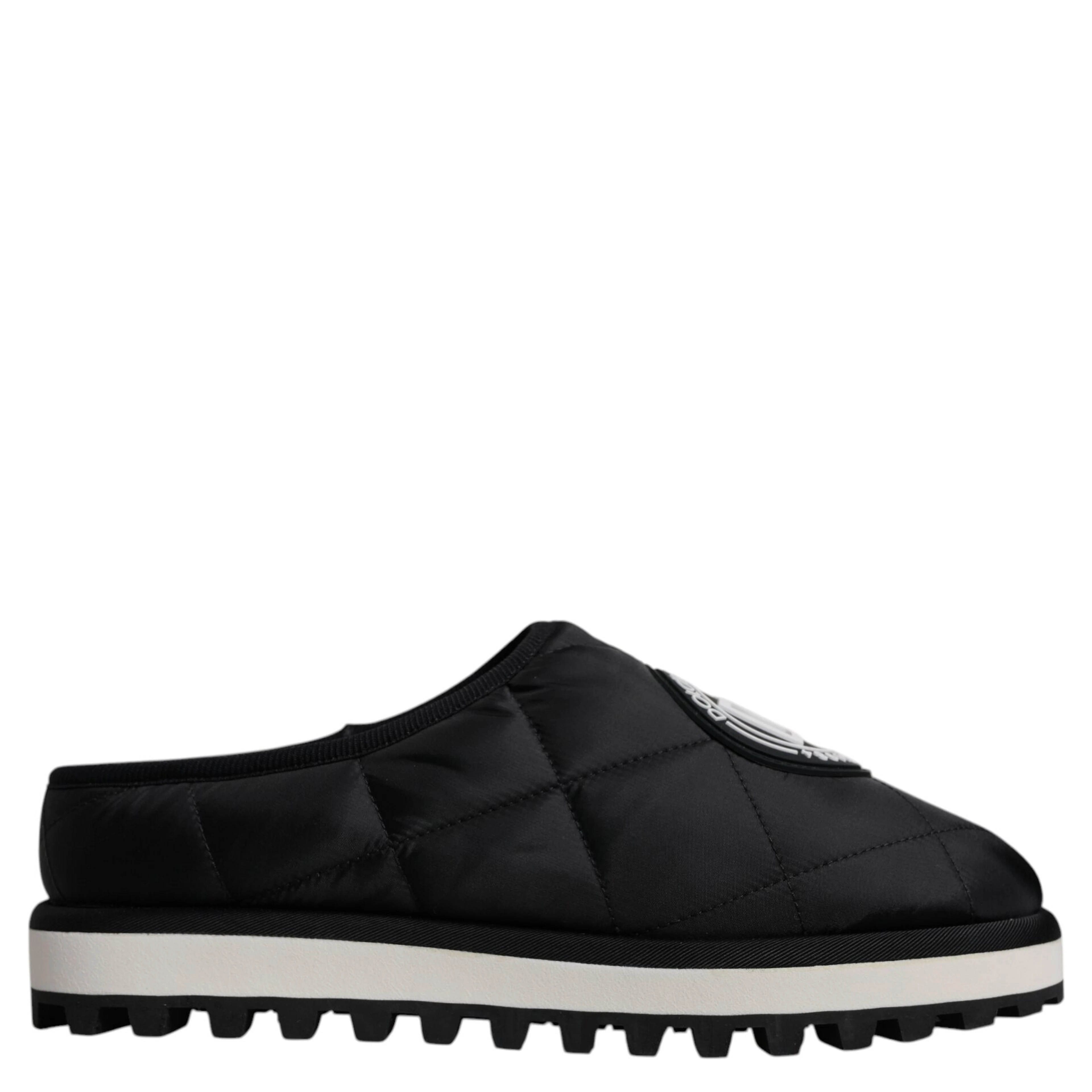 Black Nylon Quilted Logo Patch Sandals Slides Shoes
