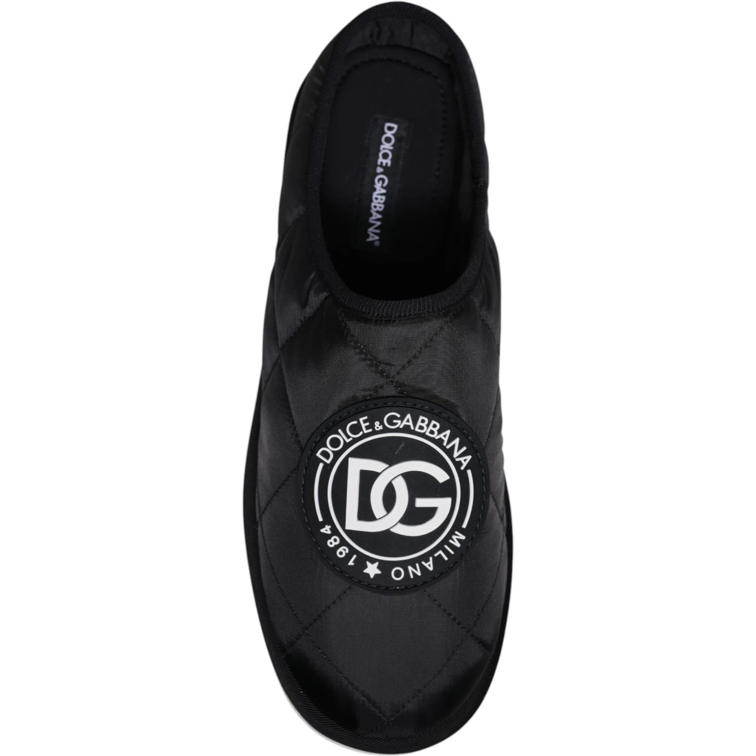 Black Nylon Quilted Logo Patch Sandals Slides Shoes