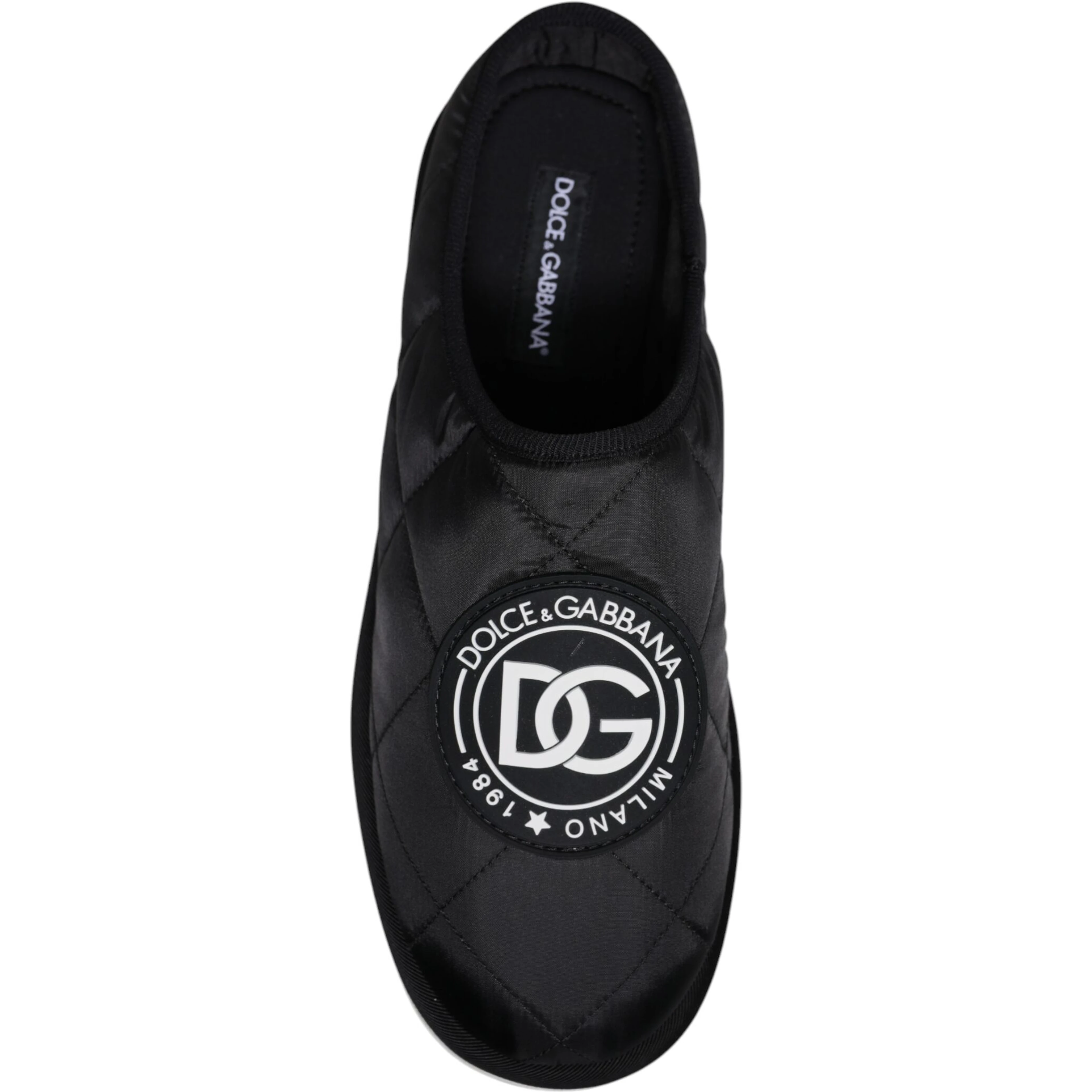 Black Nylon Quilted Logo Patch Sandals Slides Shoes
