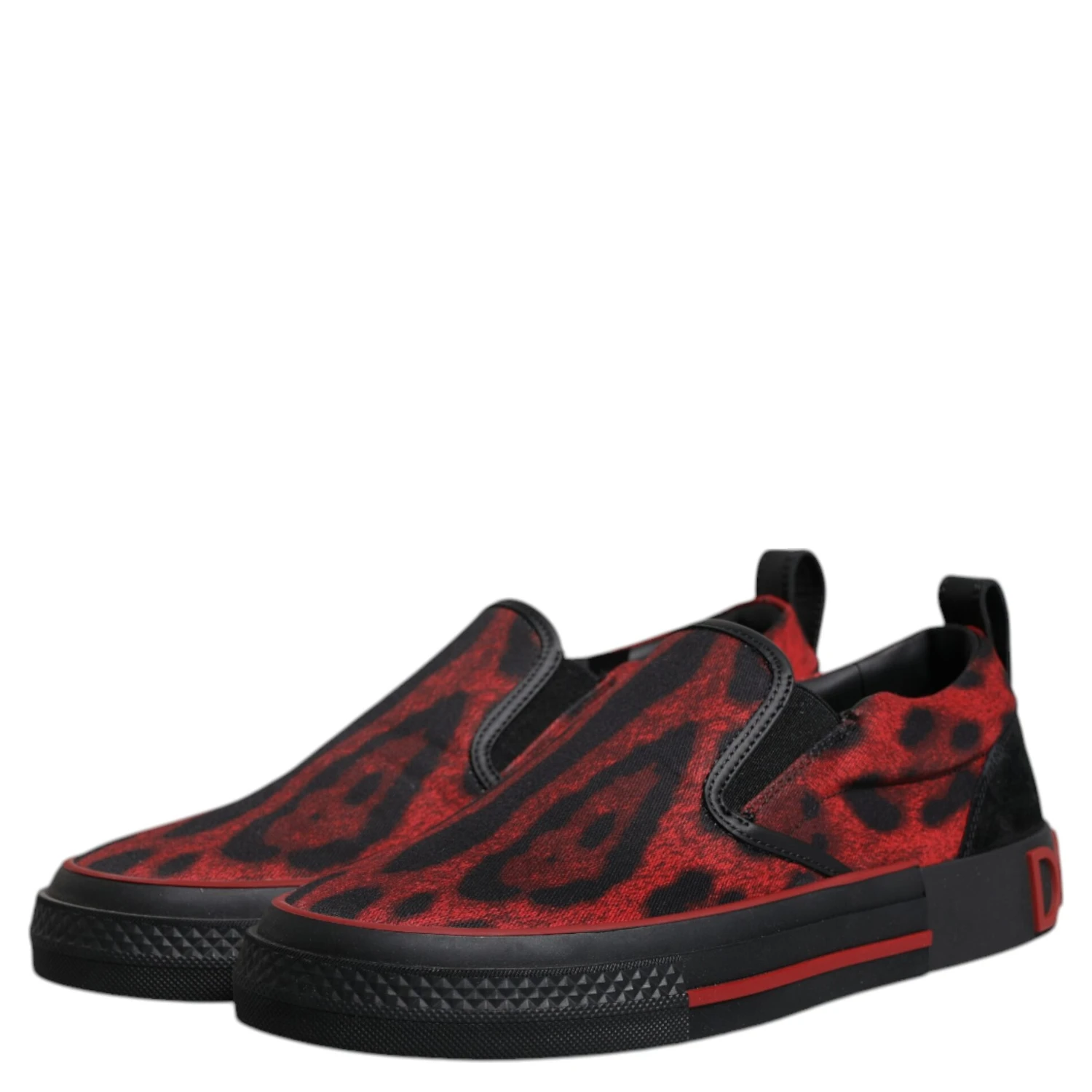 Red Black Leopard Cotton Men Low Top Sneakers Shoes