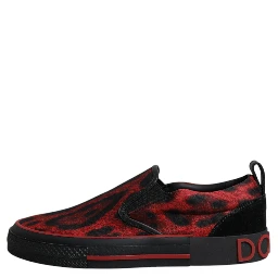 Red Black Leopard Cotton Men Low Top Sneakers Shoes